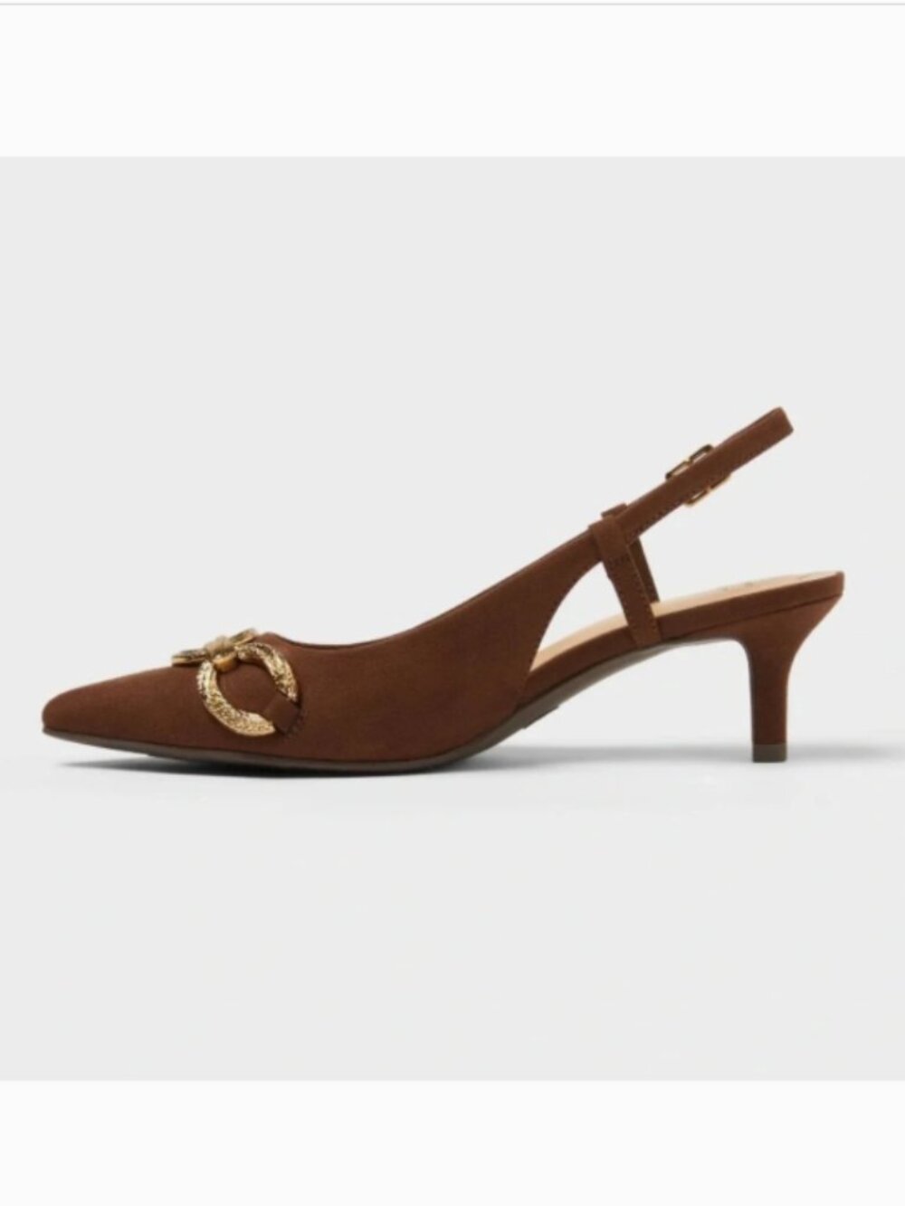 A New Day omen's Tabitha Oversized Chain Brown Sling Back Kitten Heels - Picture 2 of 4